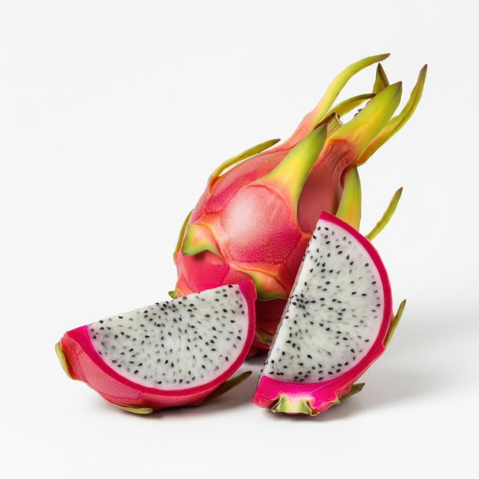 Sliced Dragon Fruit on a Minimalistic White Backdrop photo