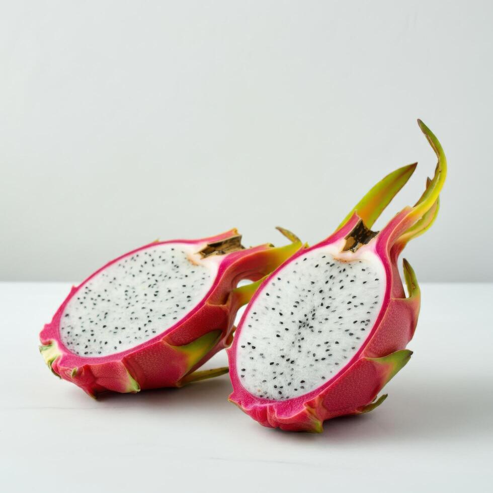 Sliced Dragon Fruit Pieces on a White Background Canvas photo