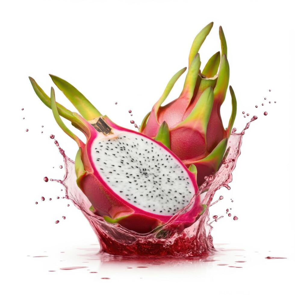 Freshly Sliced Dragon Fruit Set on White photo