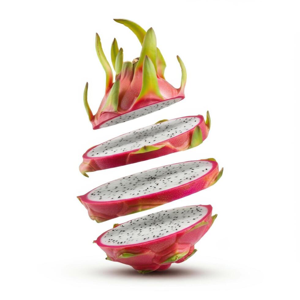 Slices of Dragon Fruit on a Pure White Surface photo
