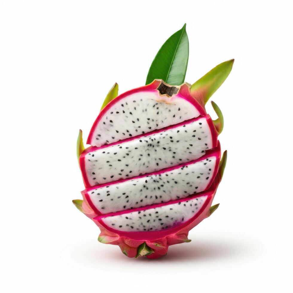 Sliced Pieces of Dragon Fruit on a White Backdrop photo