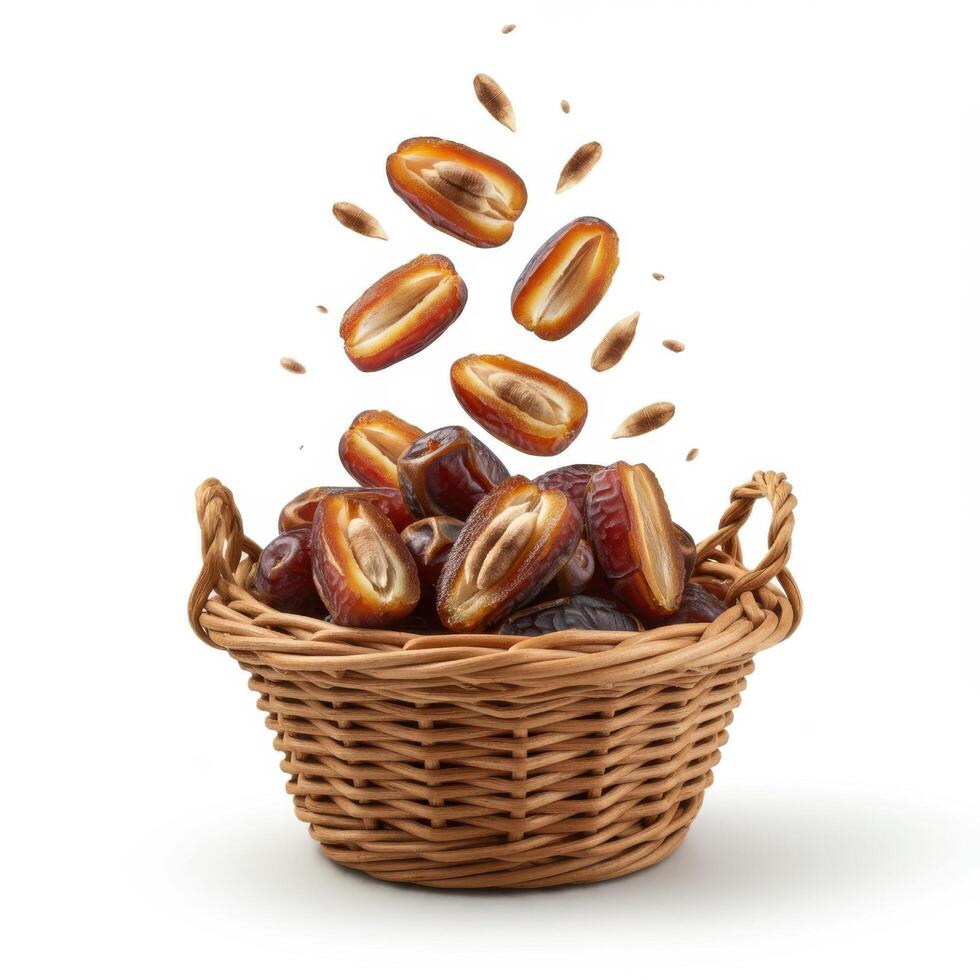 Abundant fresh dates fruit overflowing in basket under open air setting for food enthusiasts photo
