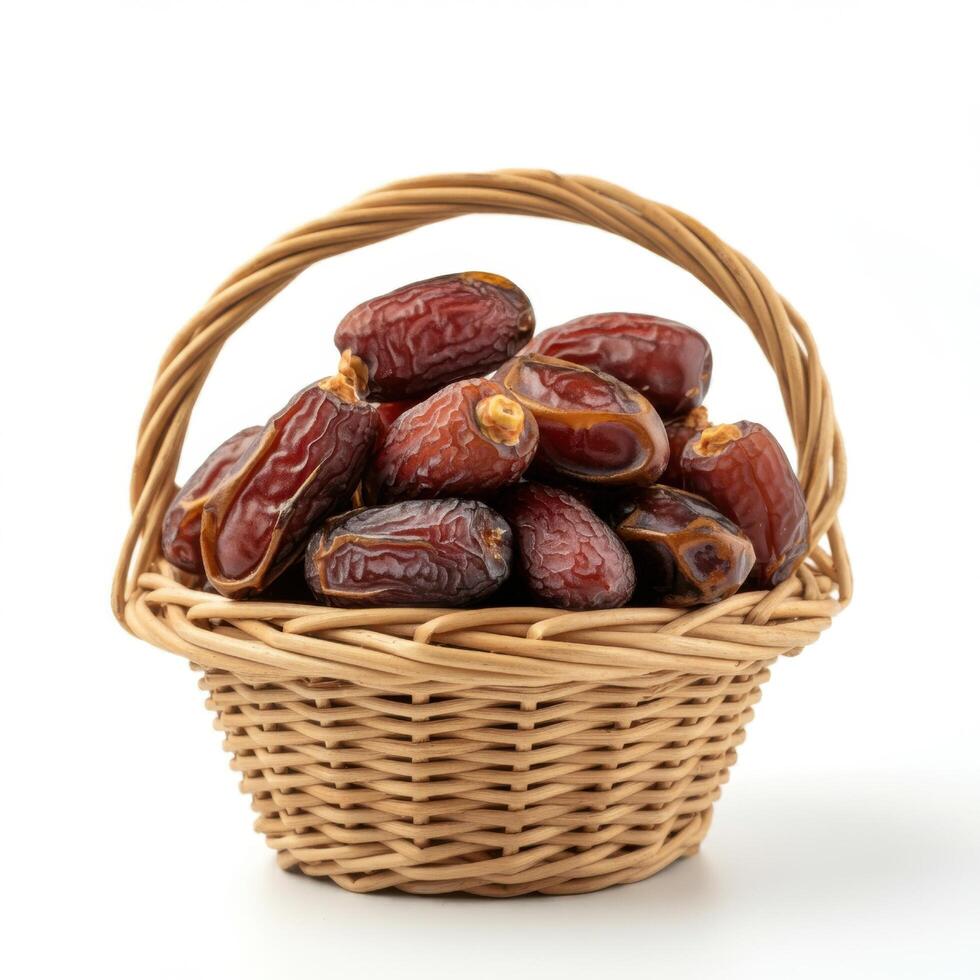 Exotic fresh dates fruit overflowing in vintage basket creating nostalgic food memories photo