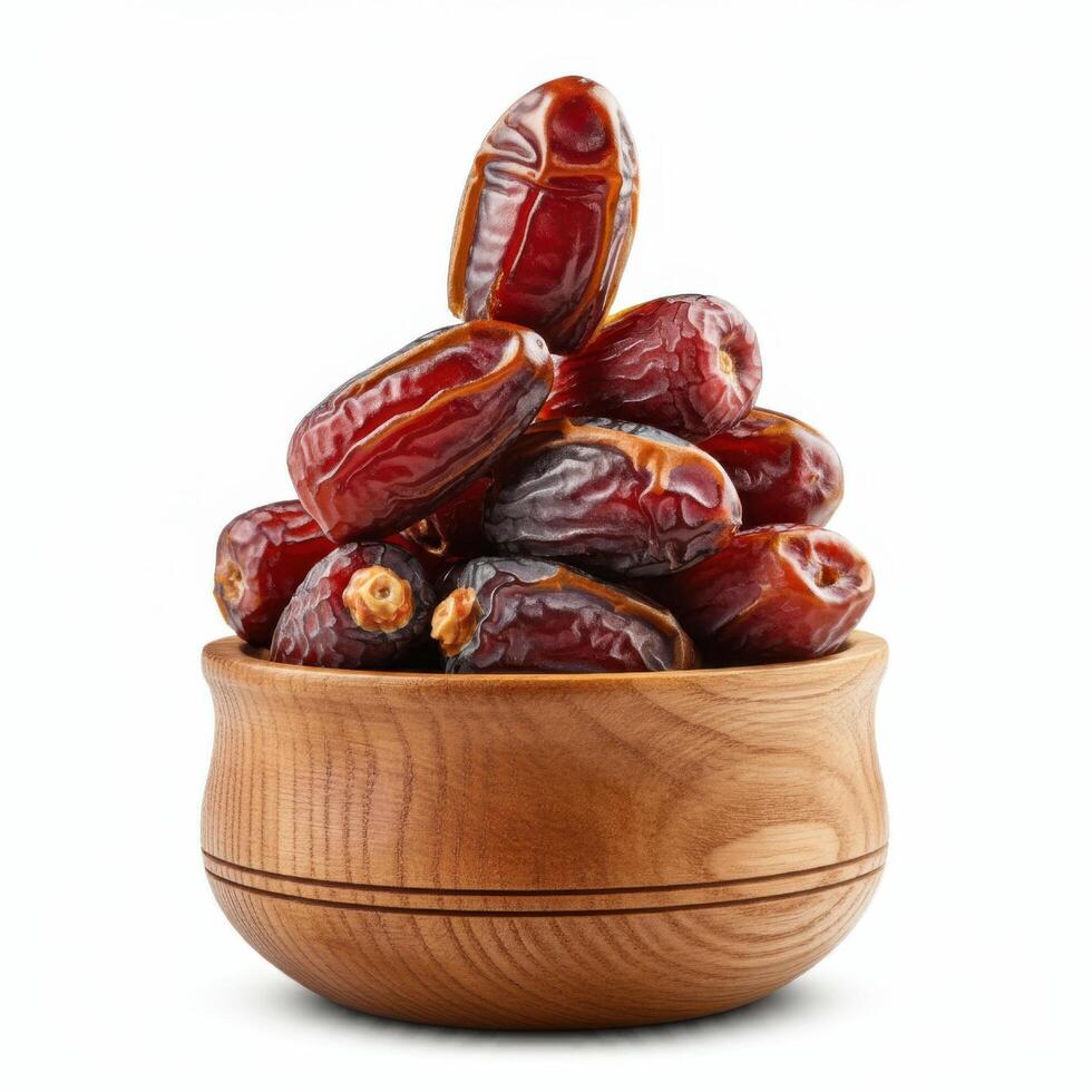 Sumptuous fresh dates fruit overflowing in wooden bowl evoking warmth and comfort in meals photo