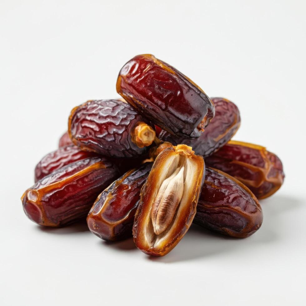 Exquisite fresh whole dates fruit presented on white background for refined taste exploration photo