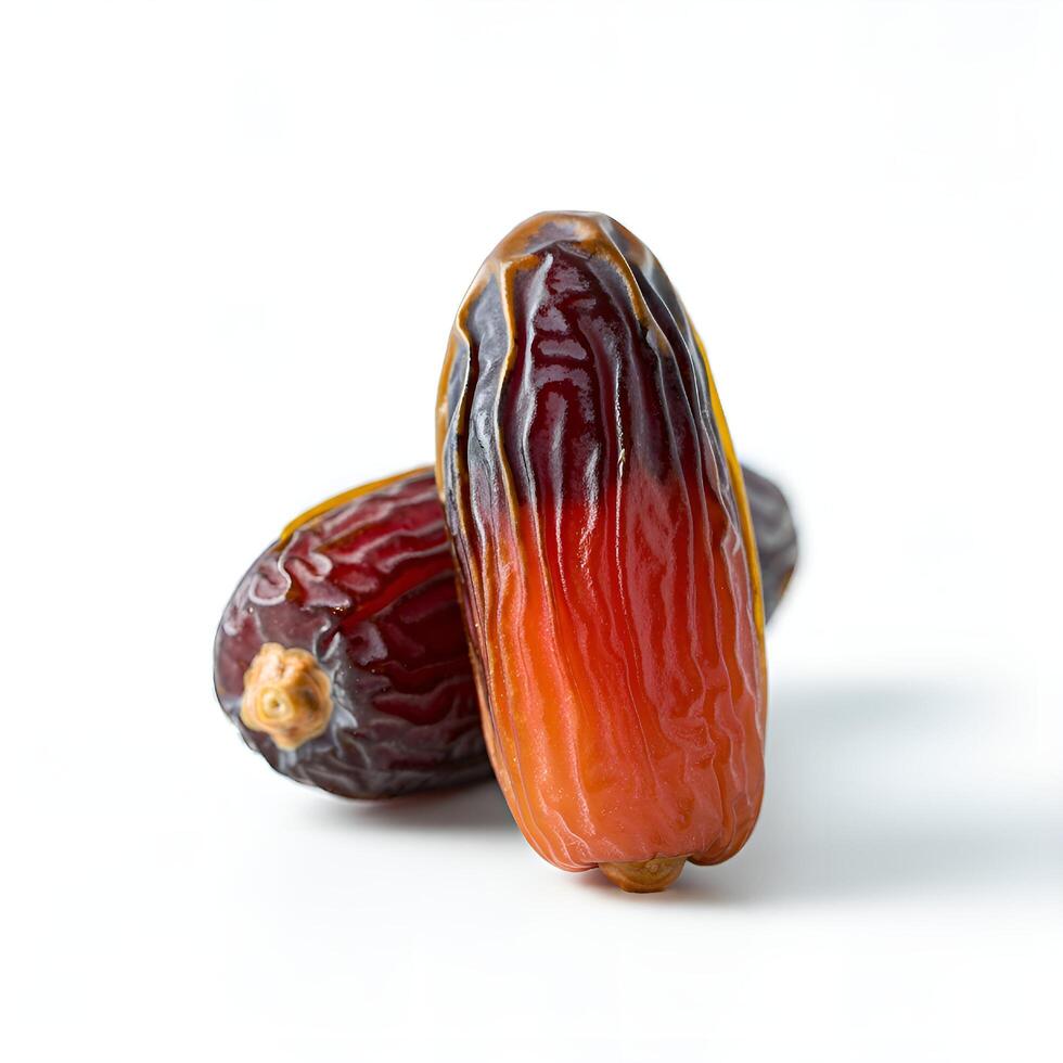 Luscious fresh whole dates fruit highlighted on white background for vibrant food displays photo
