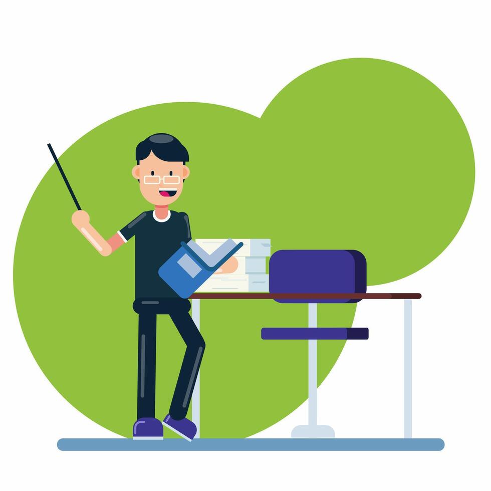 Male Teacher Explaining a Lesson in Front of the Class with book vector