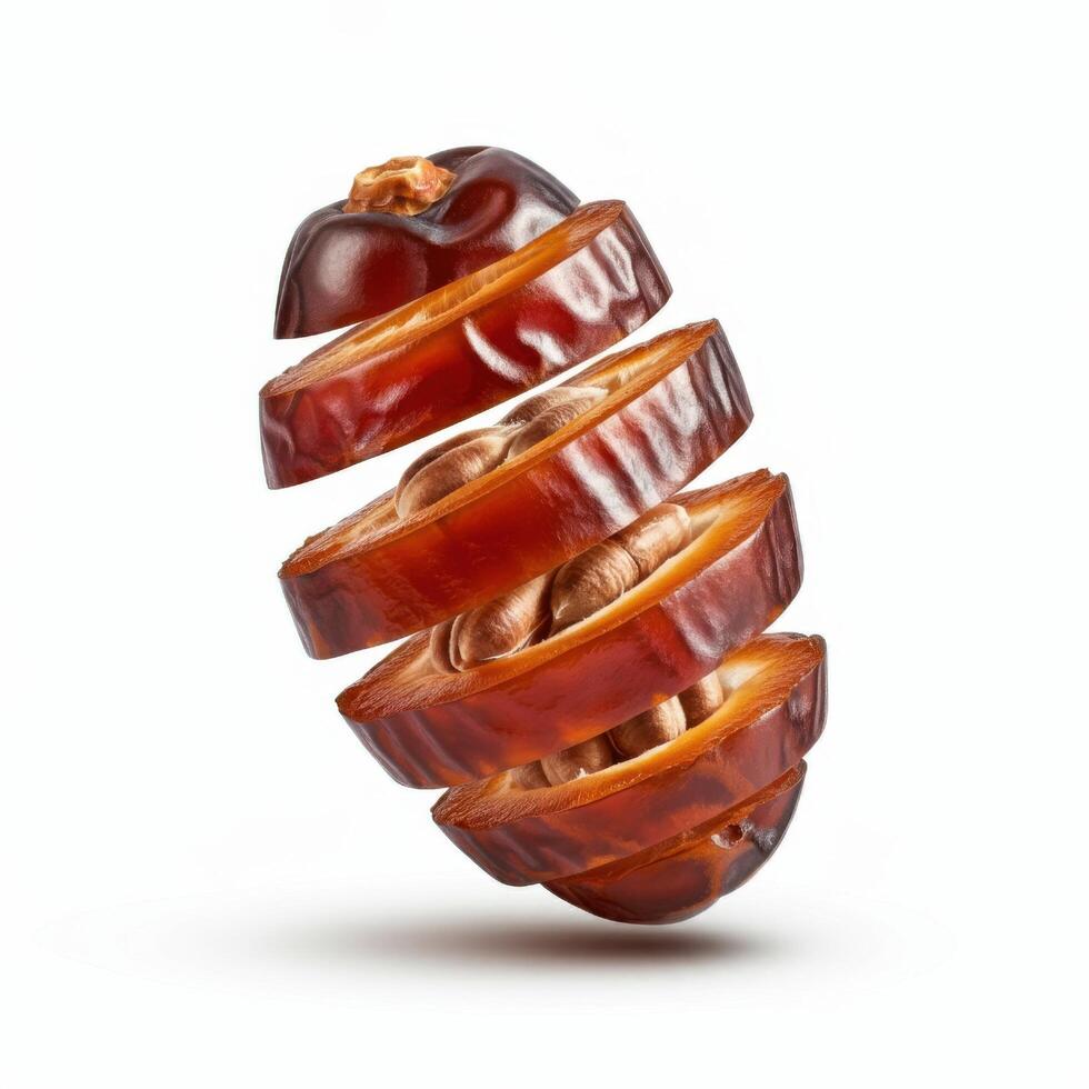 Artisan fresh slice of dates fruit on white background for gourmet recipe inspiration photo