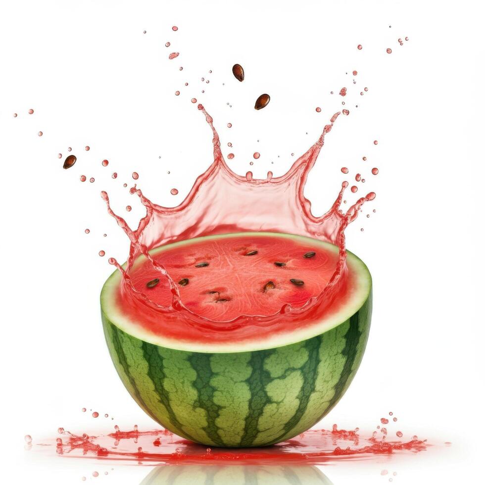 Fresh Watermelon Slice with Juicy Seeds Bursting Open photo