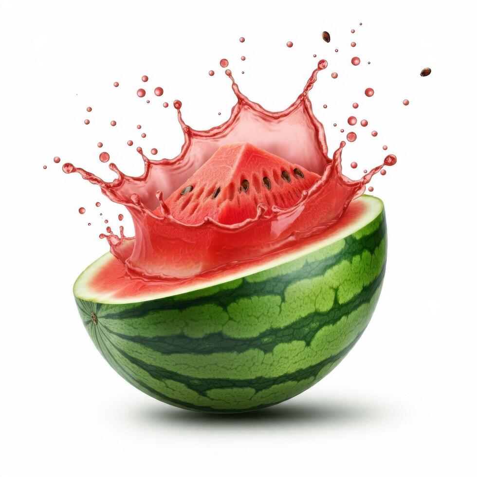 Fresh Half Slice Juicy Watermelon Bursting Open with Seeds photo