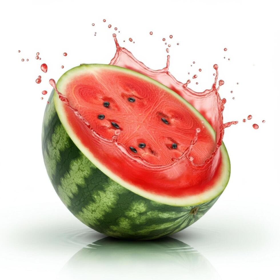 Juicy Watermelon Slice with Fresh Seeds Bursting Open photo