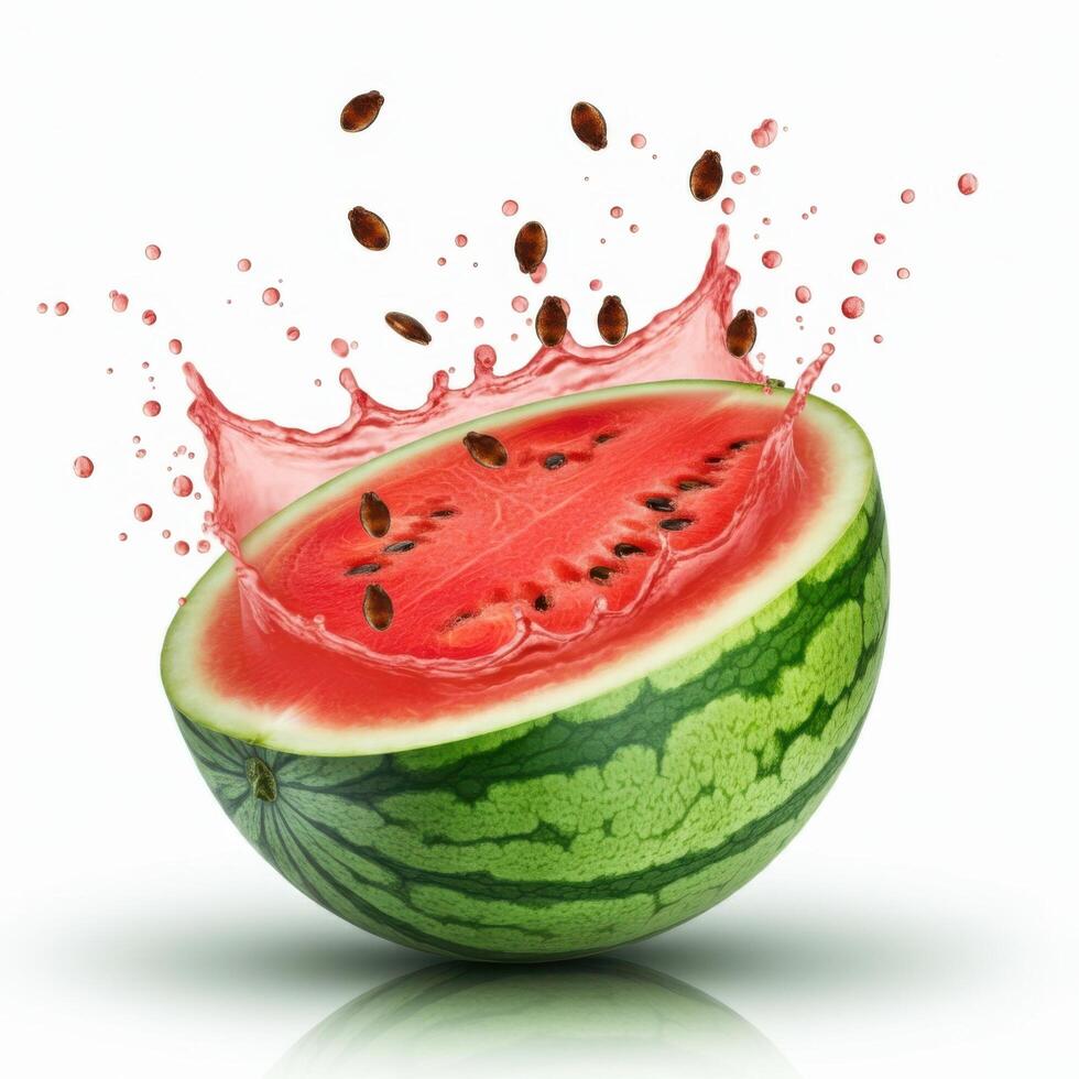 Half Slice of Fresh Watermelon, Full of Juicy Seeds photo