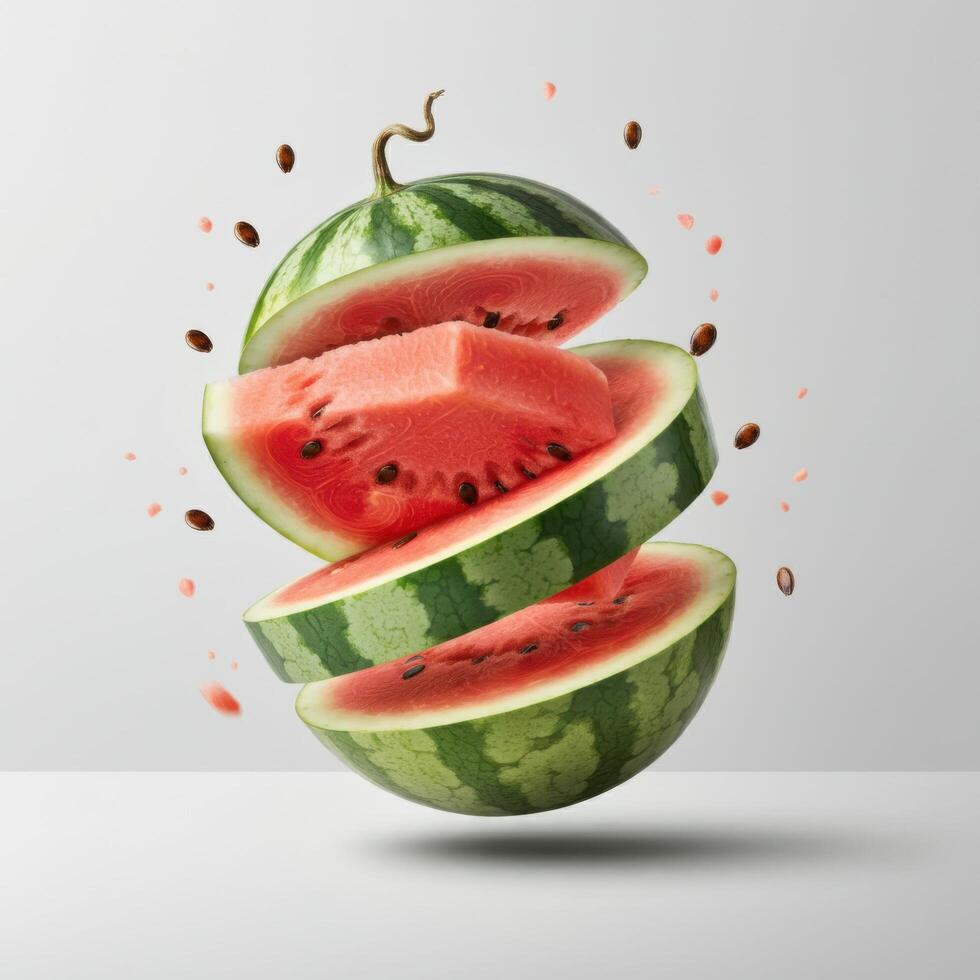 Fresh Half Slice of Juicy Watermelon Isolated on White Background photo