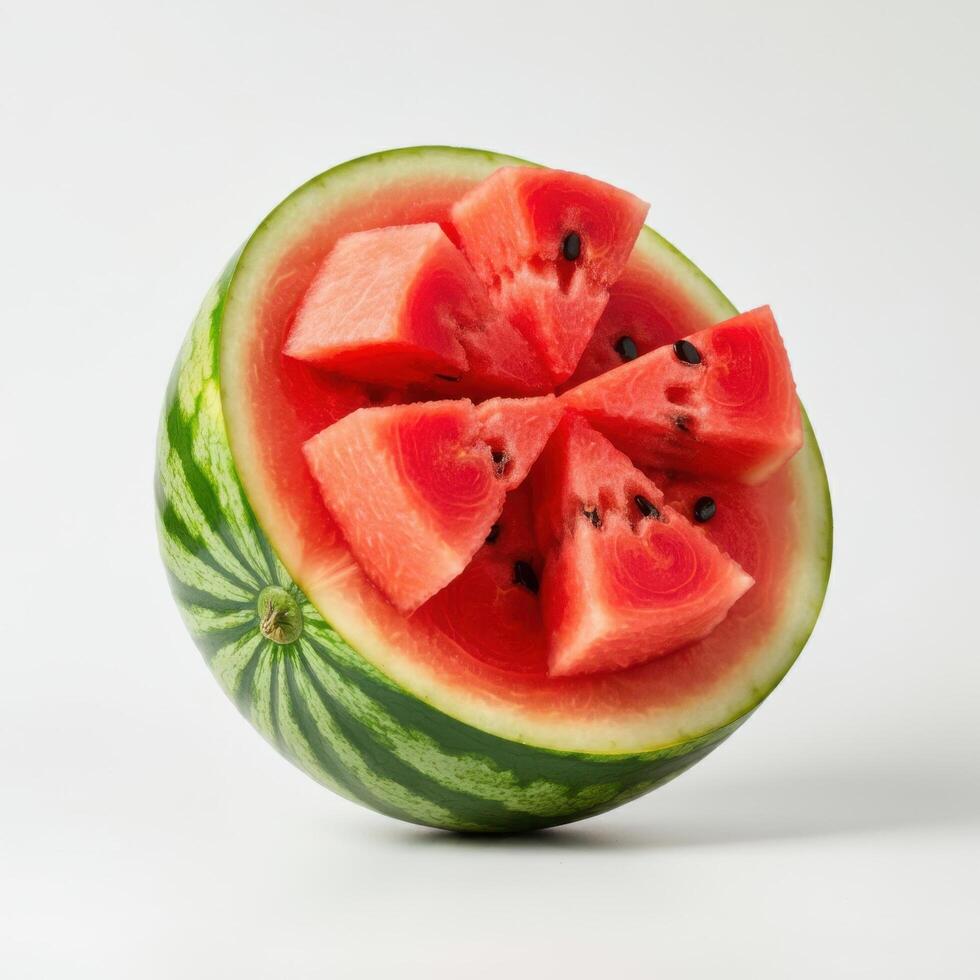 Fresh and Juicy Watermelon Half Slice on White Background photo