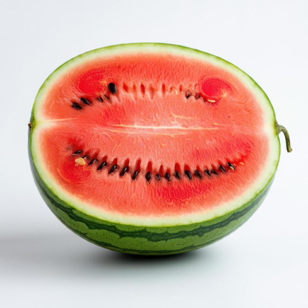 Half Slice of Watermelon on White Background, Vibrant and Juicy photo