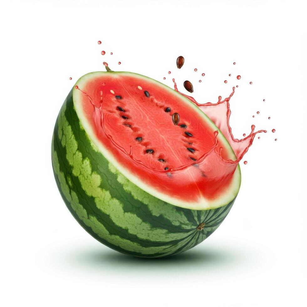 Fresh Watermelon Half-Slice with Juicy Red Flesh on White photo
