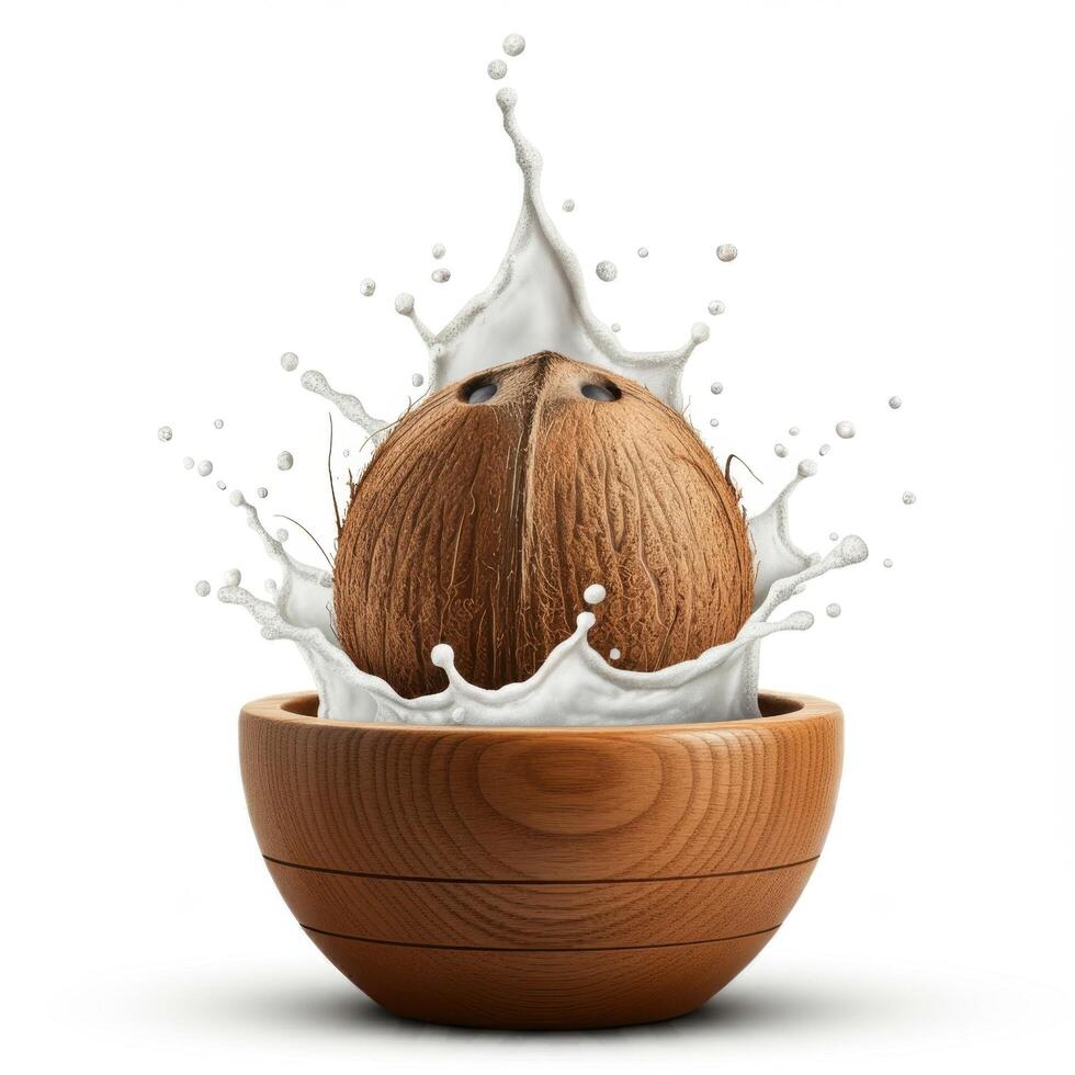 Fresh Coconut in Wooden Bowl for Natural Tropical Nutrition photo