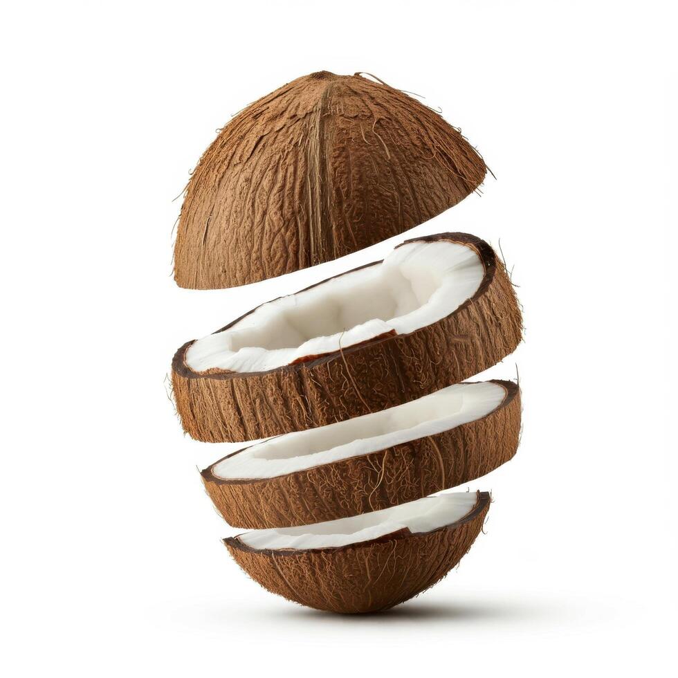 Vibrant Coconut Slices on Pure White Surface photo