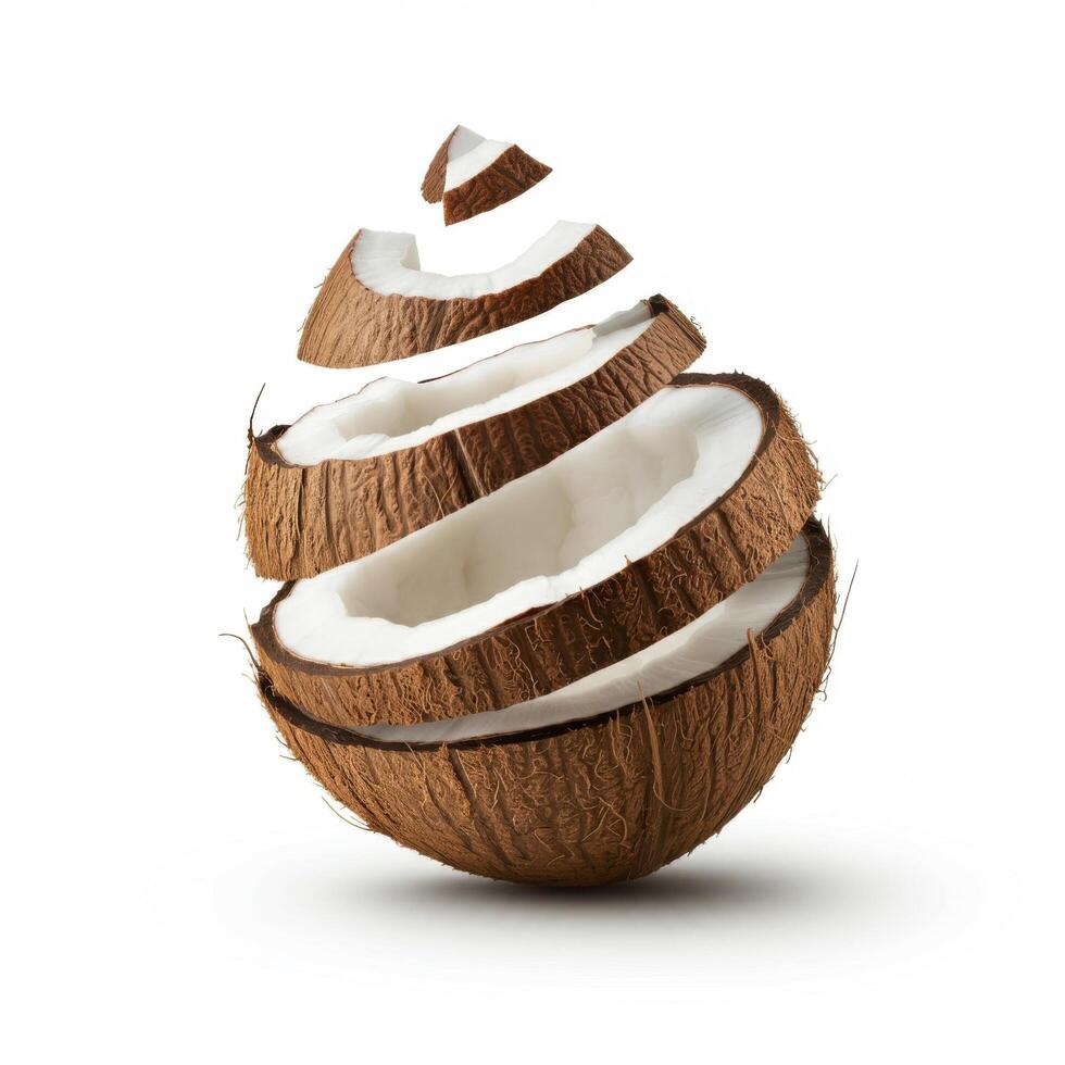 Pure Coconut Slices on Simple White Base photo