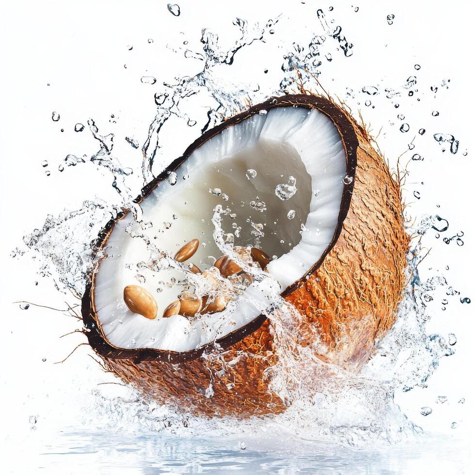 Tropical Coconut Slice Bursting with Fresh Water on White photo