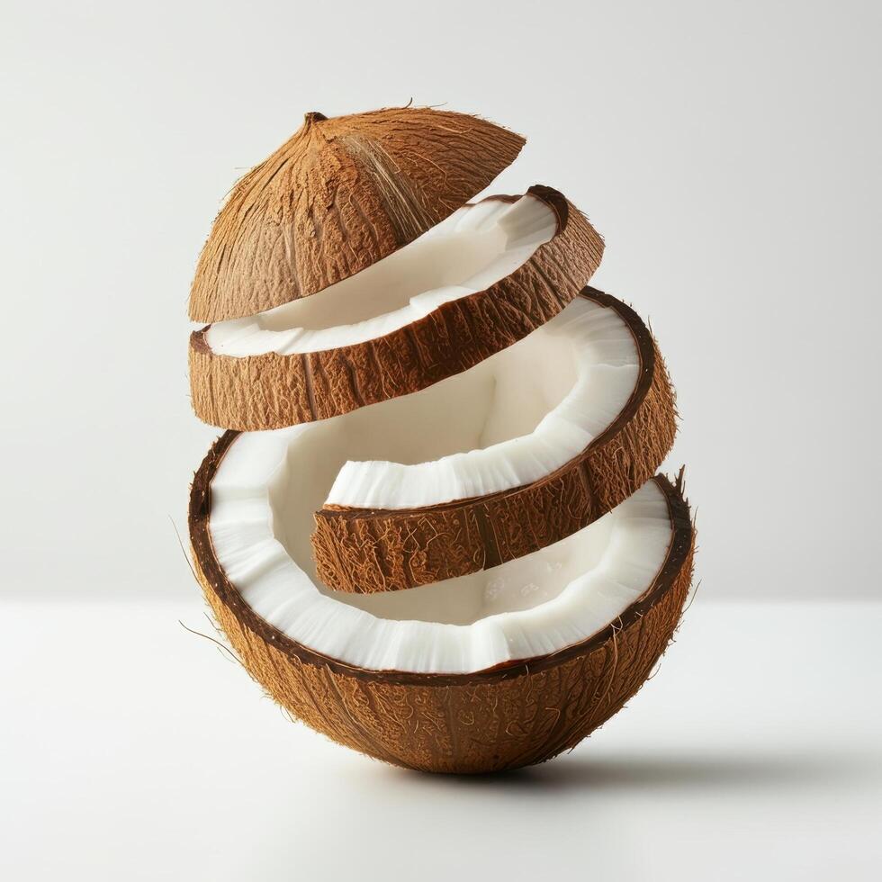 Refreshing Coconut Slices on White Background photo