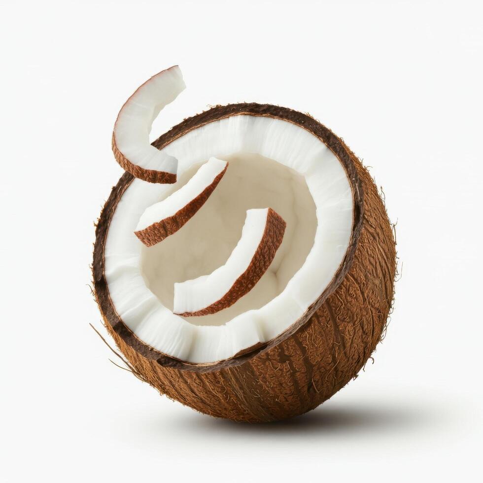 Exotic Coconut Cuts on Clean White Platform photo