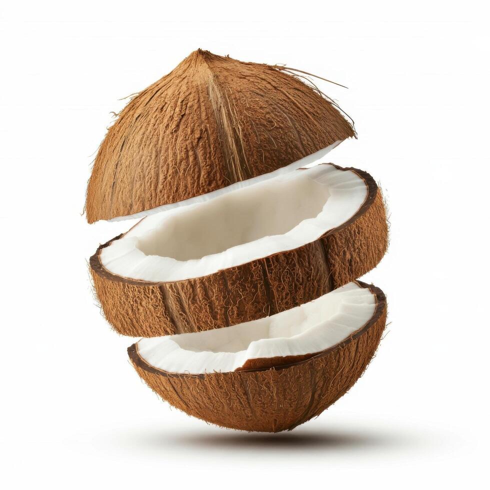 Perfectly Sliced Coconut on Smooth White Surface photo
