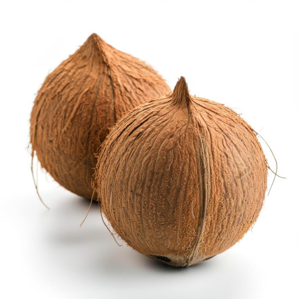 Whole Coconut Displayed on Crisp White Surface photo
