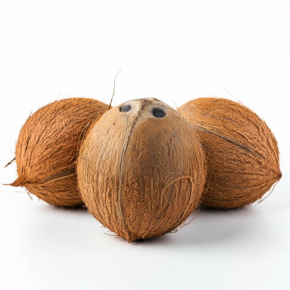Refreshing Whole Coconut on Bright White Background photo