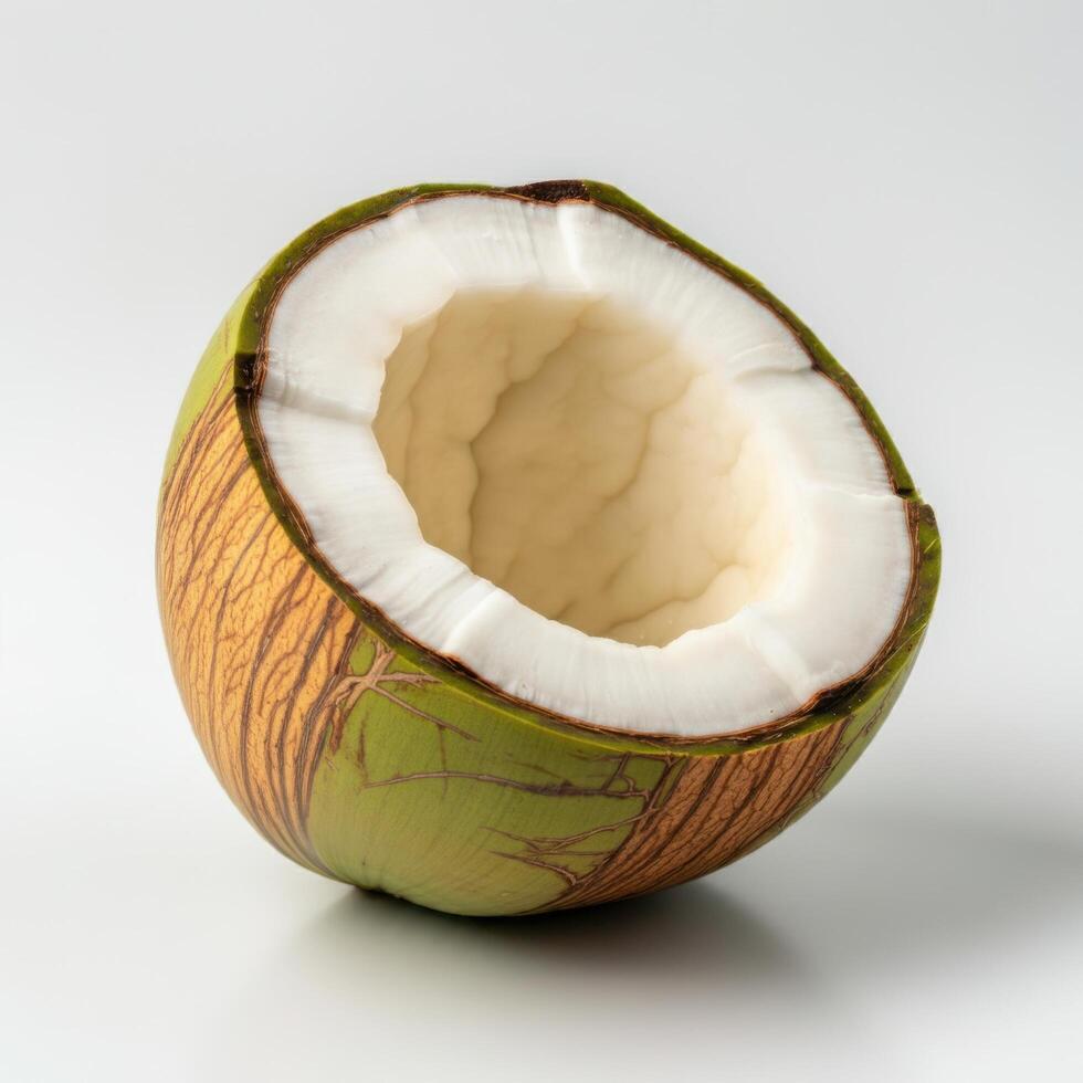 Natural Half Coconut Slice on Crisp White Surface photo