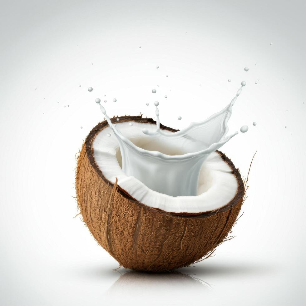 A pristine white background and a half slice of coconut photo