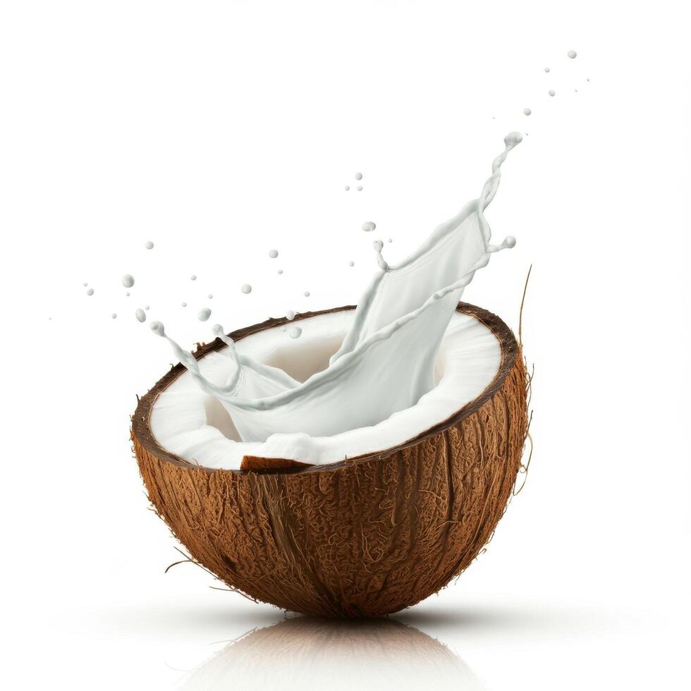 Exotic Half Coconut Slice on Pristine White Base photo