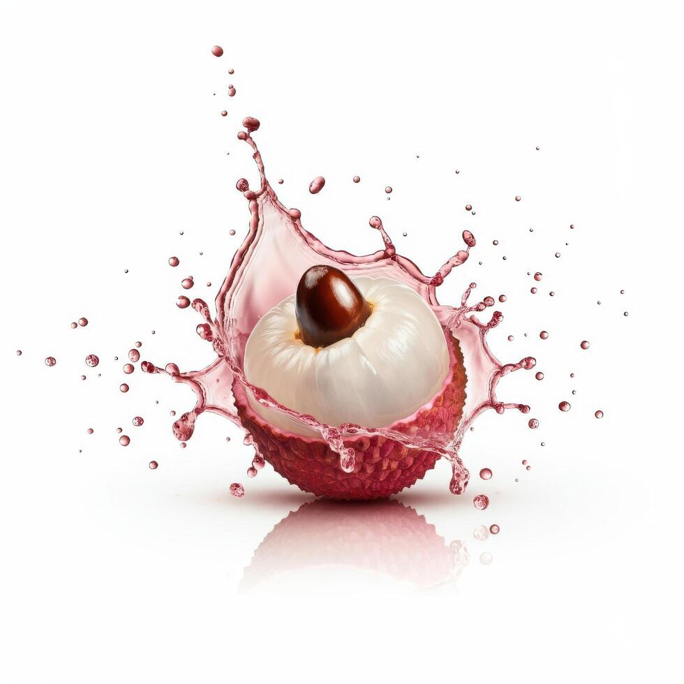 Fresh Juicy Lychee Fruit Bursting Open on White Background photo