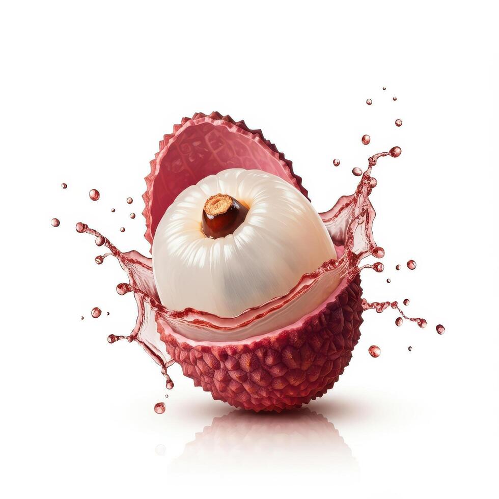 Fresh Lychee Fruit Burst Open with Splash Effect photo