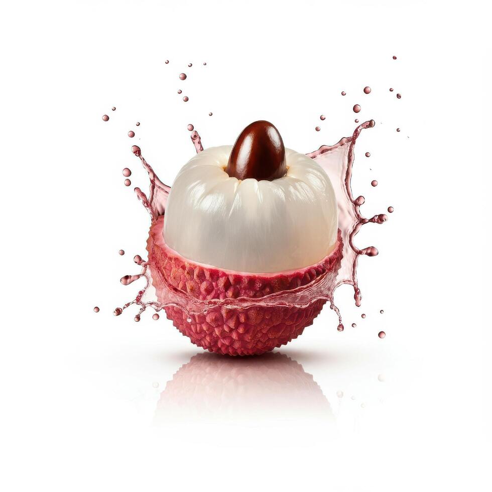 Fresh Lychee Fruit Bursting Open with Splash Water Effect photo