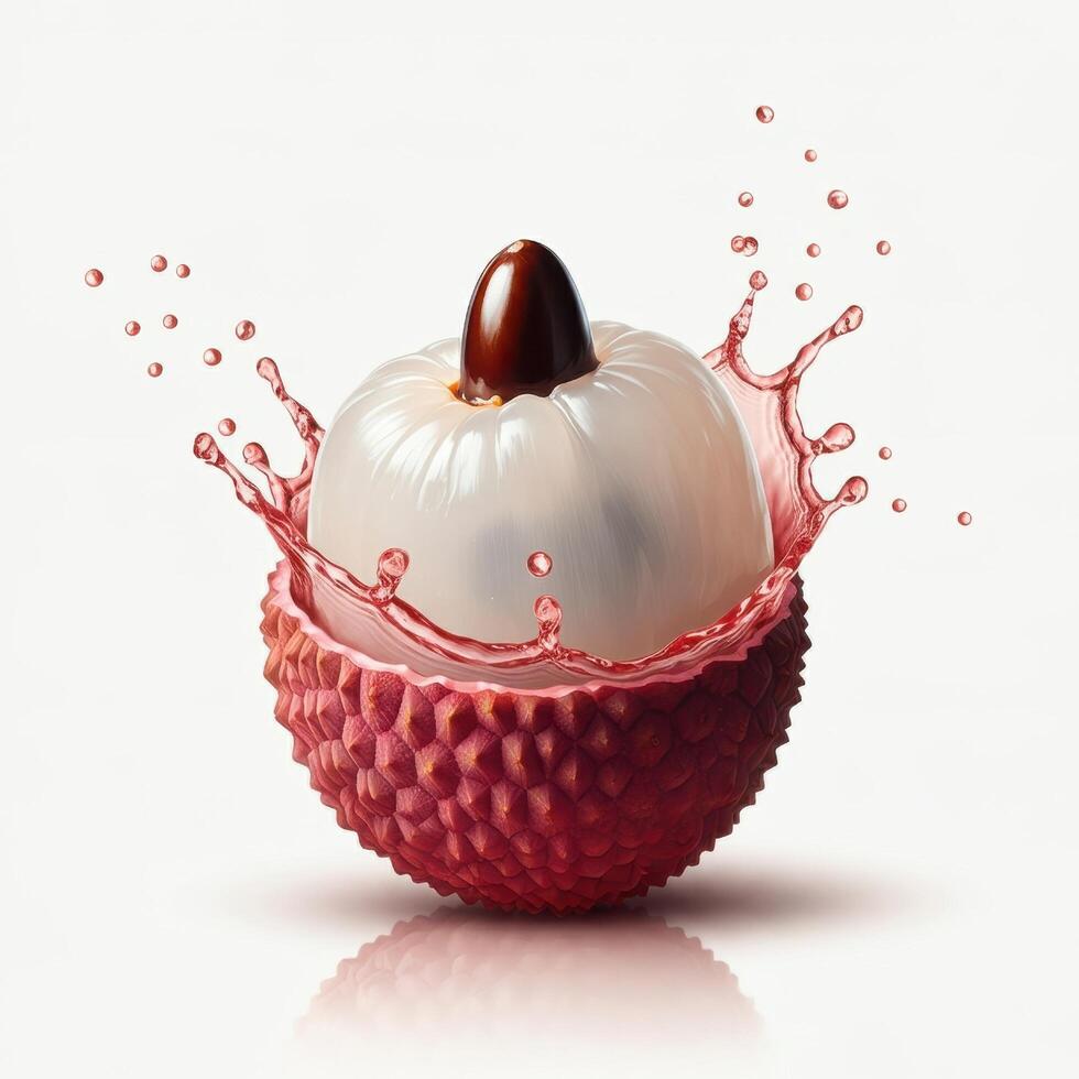 Fresh Lychee Fruit Bursting Open with Green Leaves photo