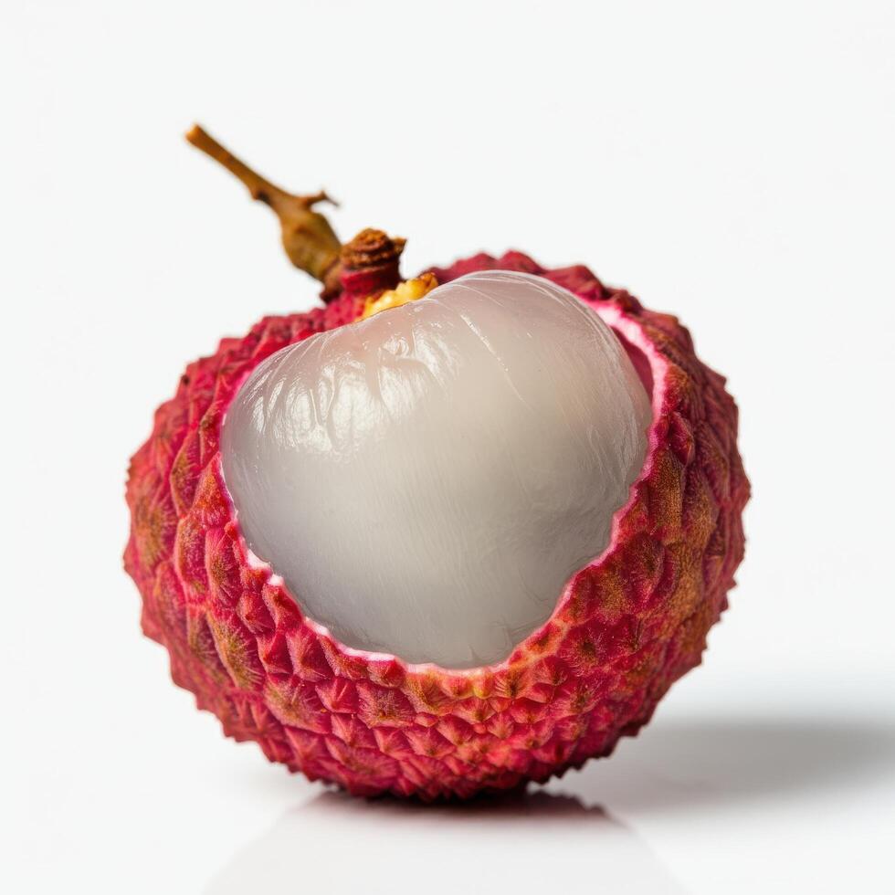 Close up of fresh and juicy lychee slice isolated on a white background photo