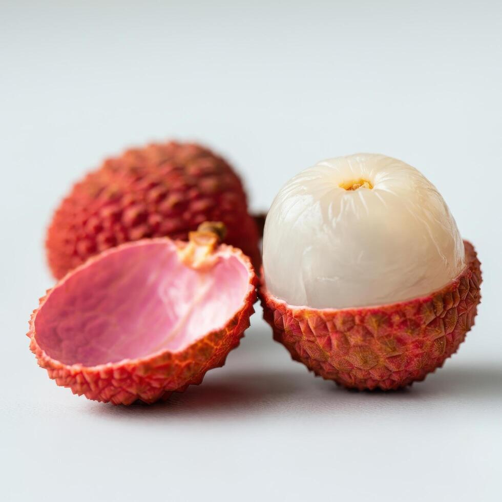 Fresh lychee slice with vibrant colors on white background, ready for healthy recipes photo