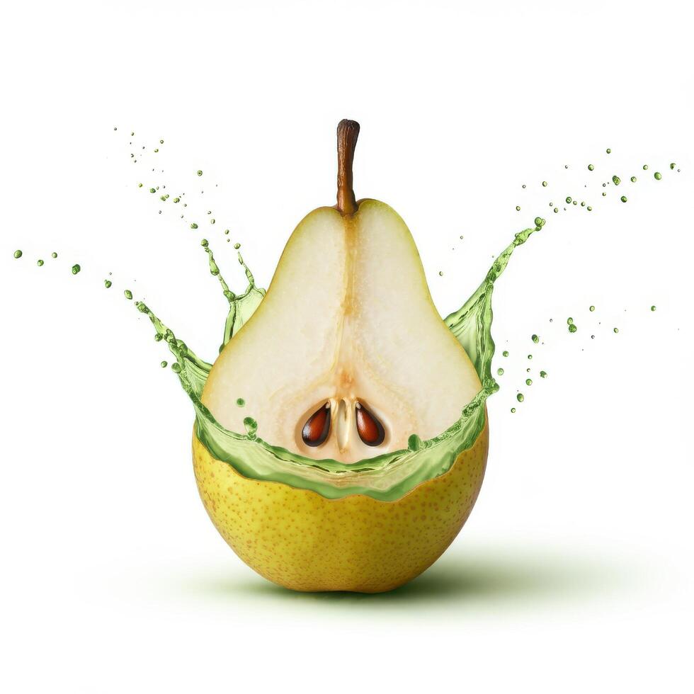 Vibrant pear fruit bursting with splash in abstract style photo