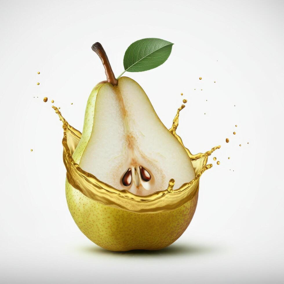 Elegant pear fruit bursting with splash in minimalist design photo