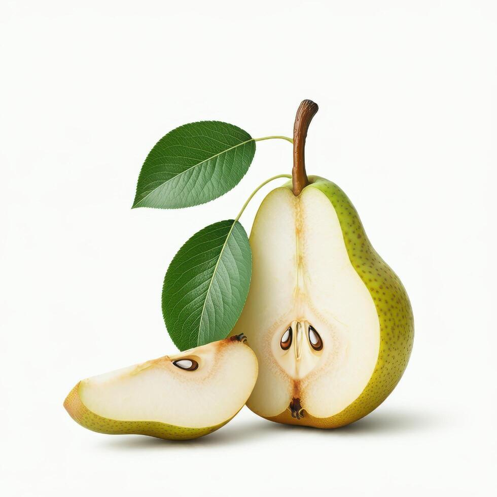 Healthy pear half slice with clean lines on white photo
