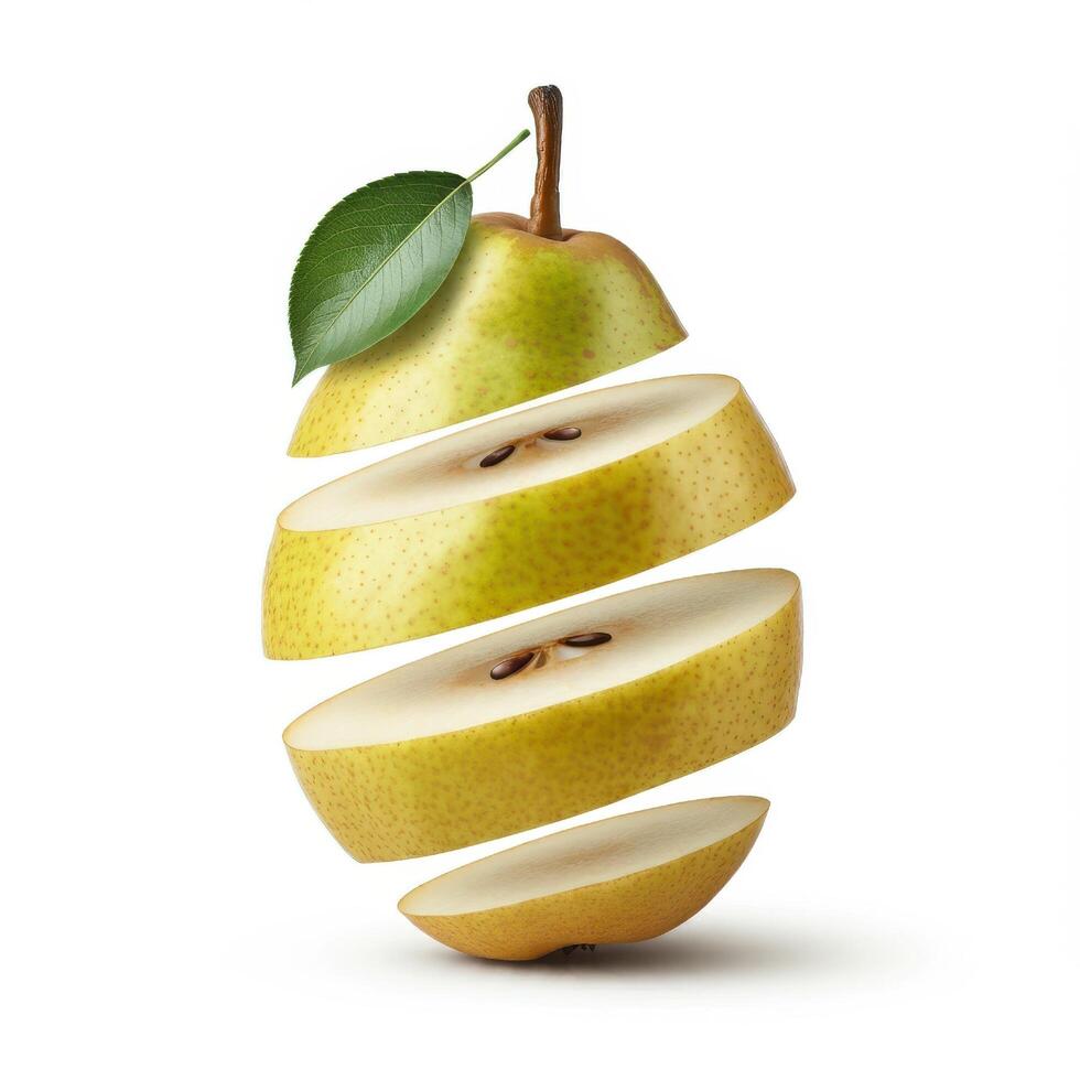 Fresh Sliced Pear Fruit with Green Leaf for Healthy Eating Concept photo