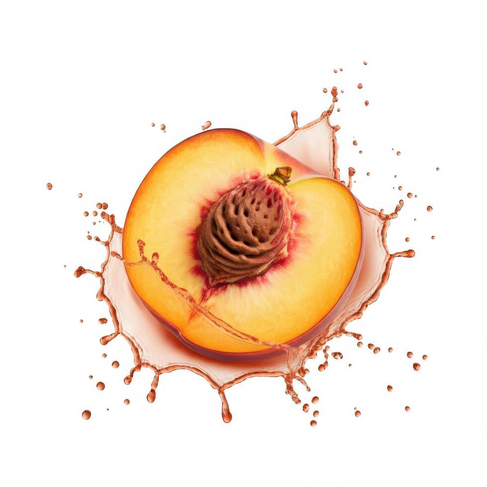 Juicy peach fruit bursting open with a splash for cooking shows and tutorials photo