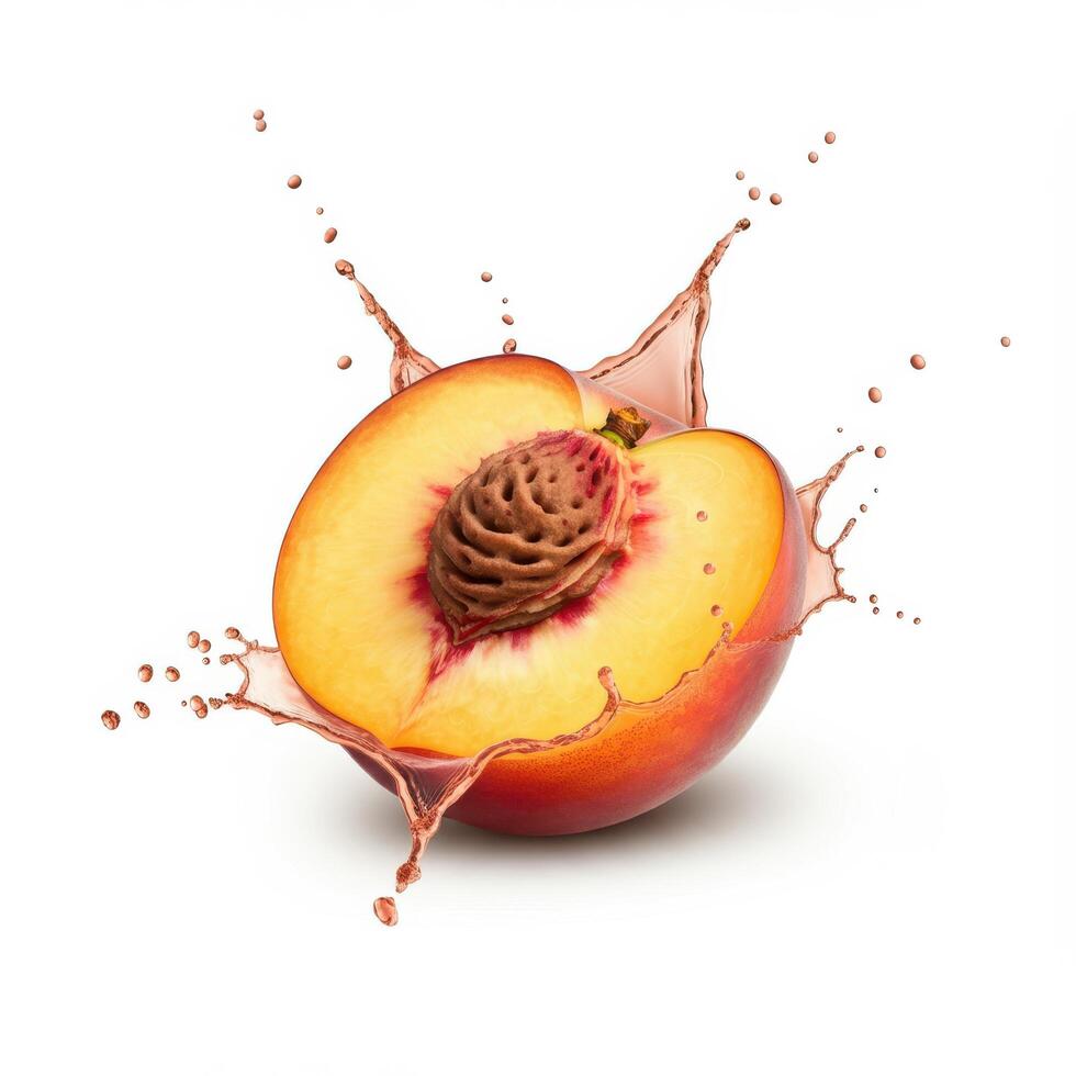 Juicy peach fruit bursting open with a splash for food bloggers and influencers photo
