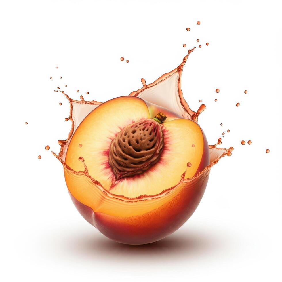 Juicy peach fruit bursting open with a splash for culinary magazines and websites photo