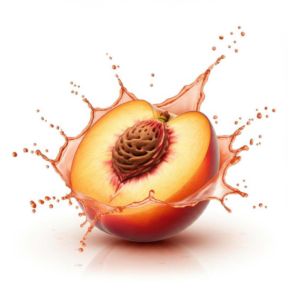 Juicy peach fruit bursting open with a splash for website headers and banners photo