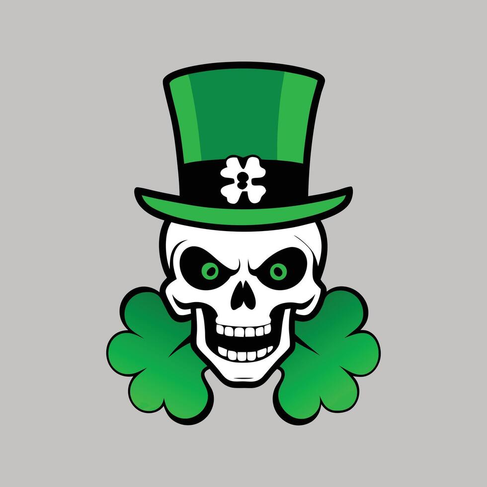 a skull wearing a green hat and shamrock vector