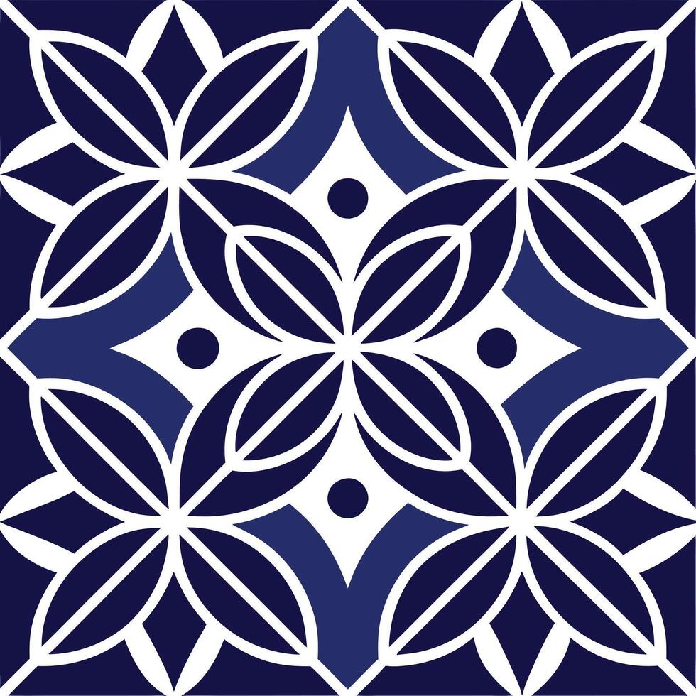 a blue and white tile design with a flower pattern vector