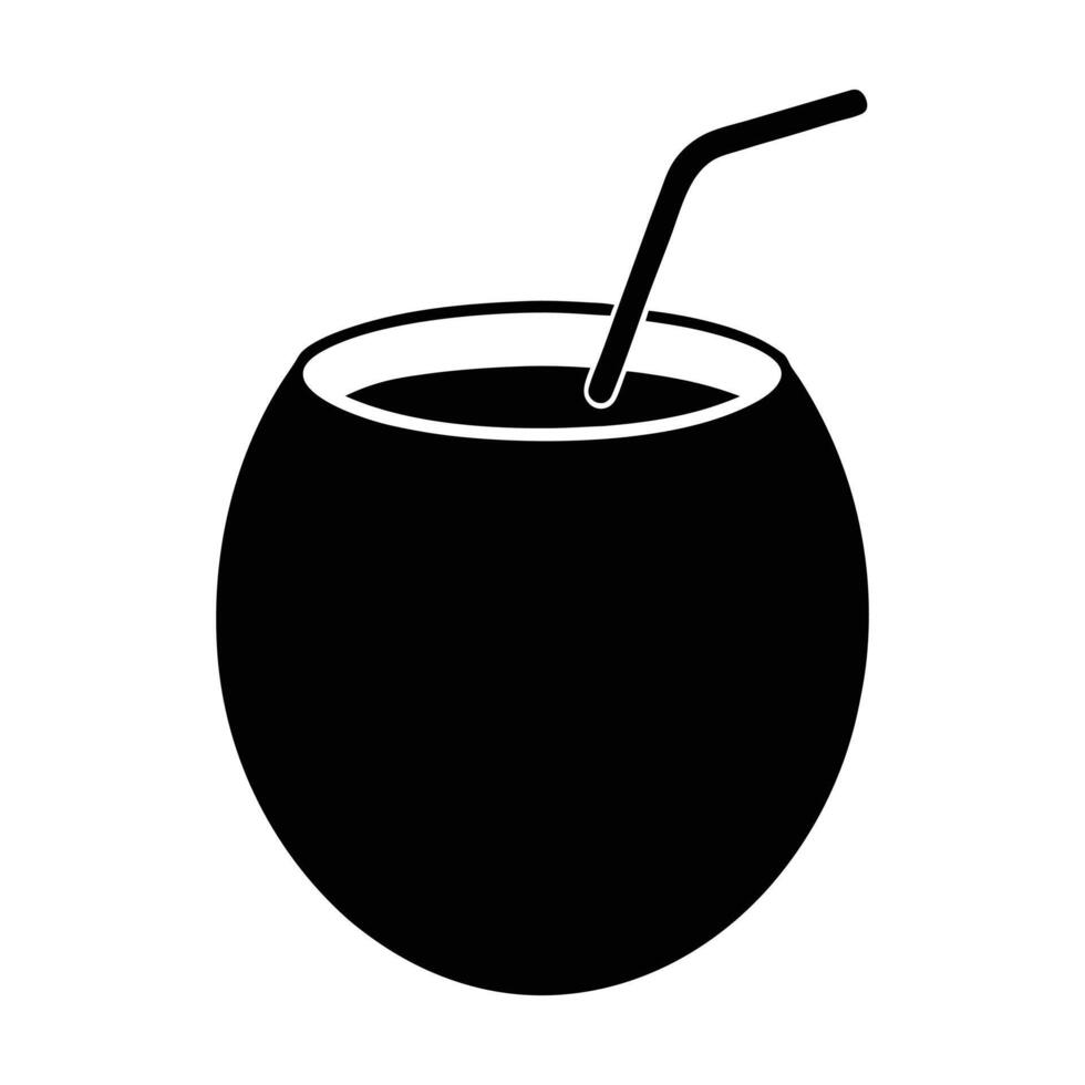 a black and white illustration of a coconut drink with a straw vector