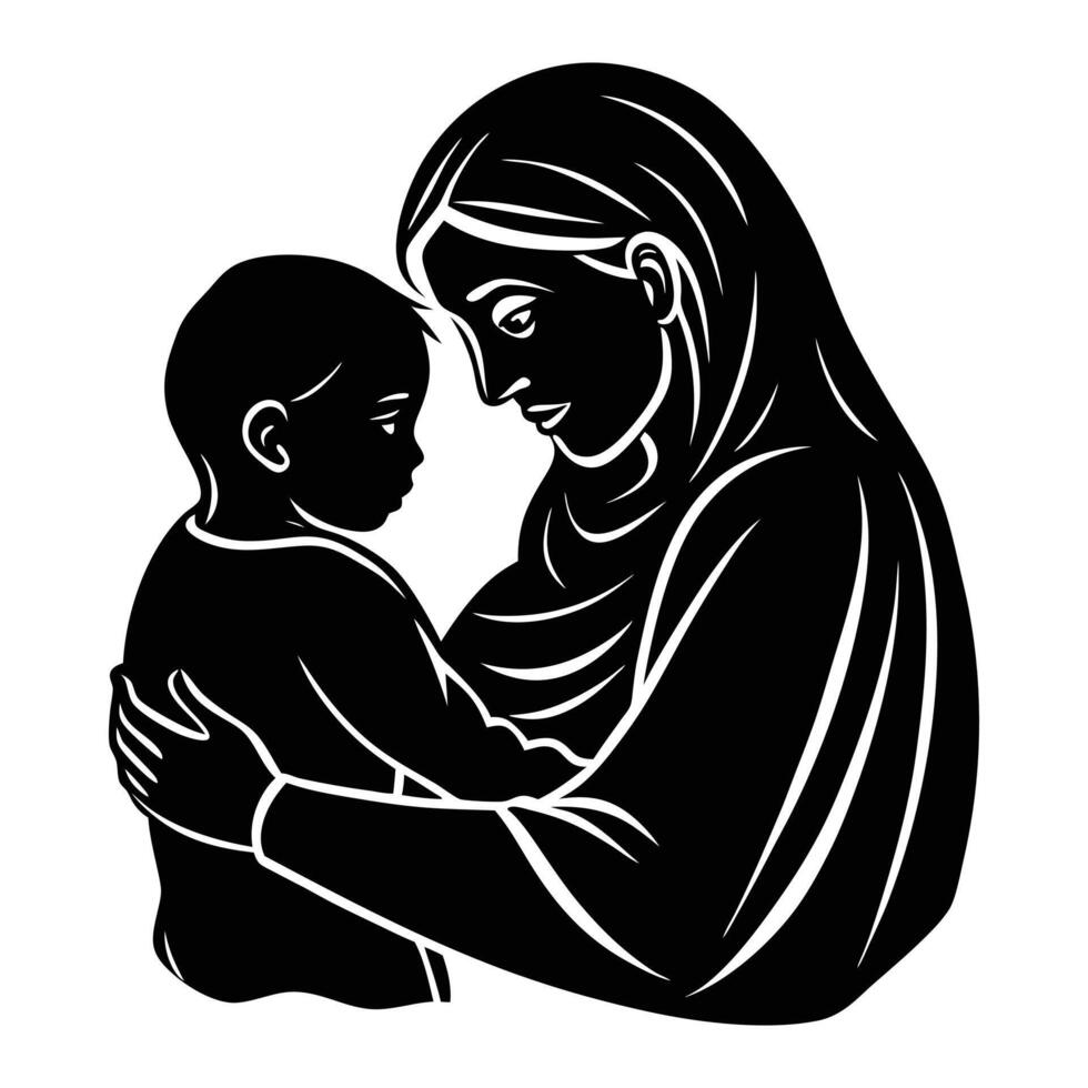 mother and child silhouette illustration vector